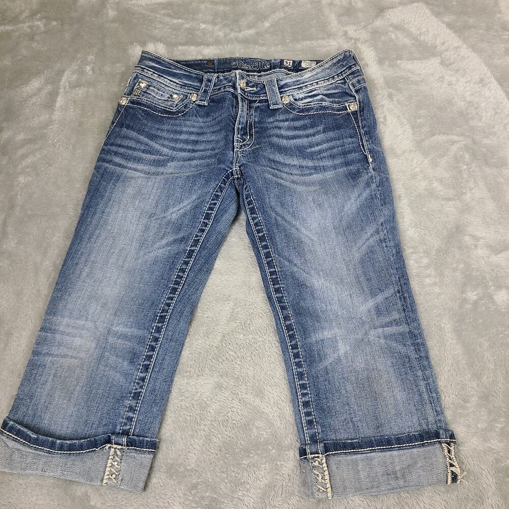 MISS ME Capri Jeans Angel Wings Embellished Size 31 JE5436P3 Western Cropped